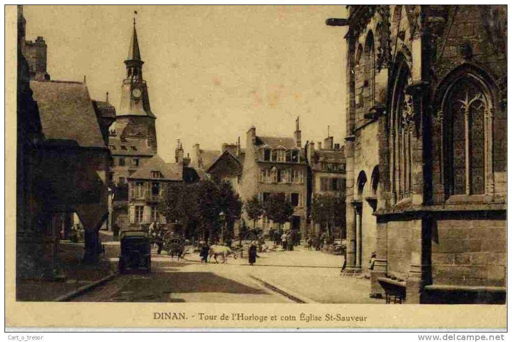 CPA 22 DINAN - TOUR DE L´HORLOGE ET COIN ÉGLISE SAINT-SAUVEUR - Dinan