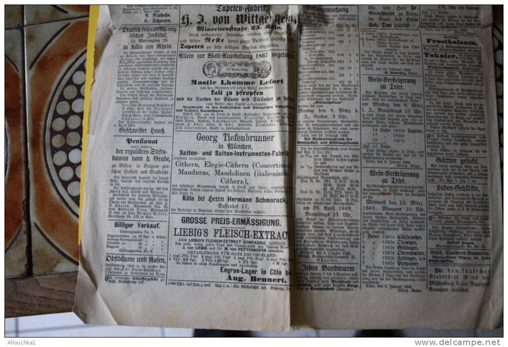 1869 ROLNIFCHE BOTFSZEITUNG>> KOHLN 28 FEBR. DEUTSCHE REICH  ALLEMAGNE GERMANY QUOTIDIEN - Andere & Zonder Classificatie