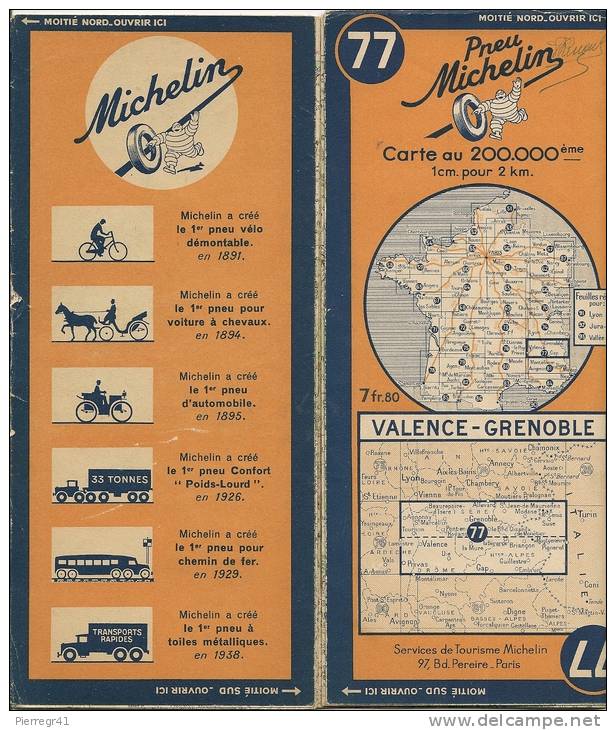 CARTE-ROUTIERE-MICHELIN-1     942-N  77 -VALENCE-GRENOBLE--PAS DECHIREE-TBE - Cartes Routières