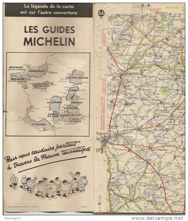 CARTE-ROUTIERE-MICHELIN-1   941-N  68--NIORT-CHATEAUROUX--PA   S  DECHIREE-TBE - Cartes Routières