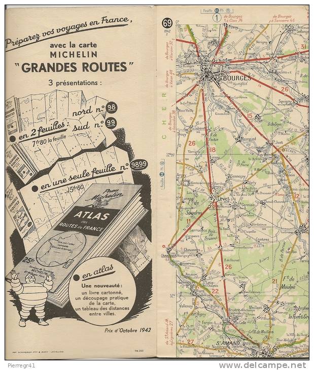 CARTE-ROUTIERE-MICHELIN-1     942-2-N  69--BOURGES-MACON-PA S  DECHIREE-TBE - Strassenkarten