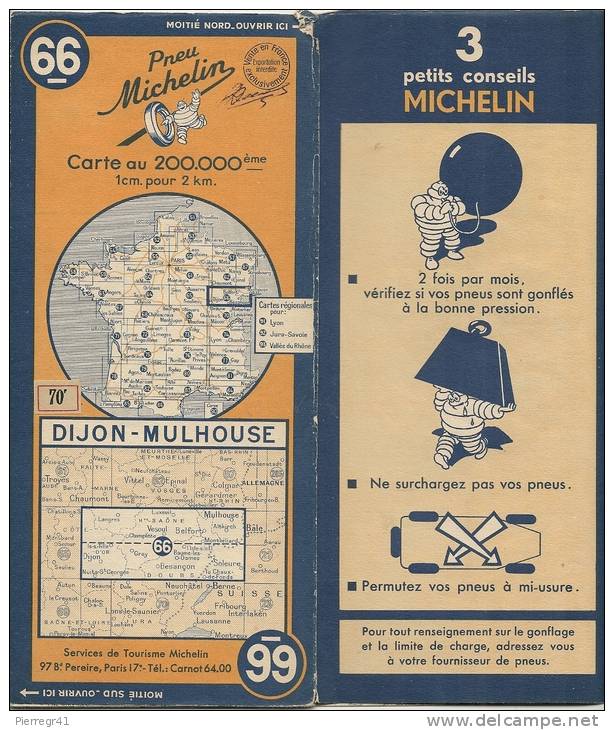 CARTE-ROUTIERE-MICHELIN-1     949-N°  66-DIJON-MULHOUSE-PA S  DECHIREE-TBE - Cartes Routières