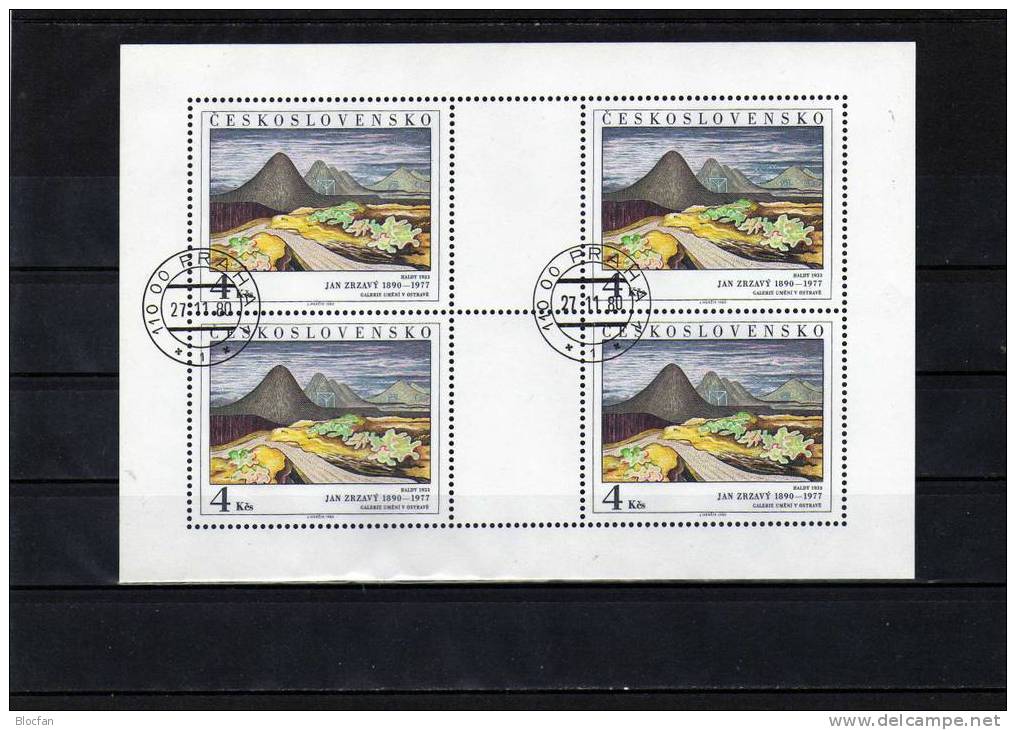 Nationalgalerie Prag 1980 CSR 2590/4+5x KB O 30€ Zeichnung Gemälde  Mosaik Büste Skulptur S%s Sheetlet Bf CZECHOSLOVAKIA - Impresionismo