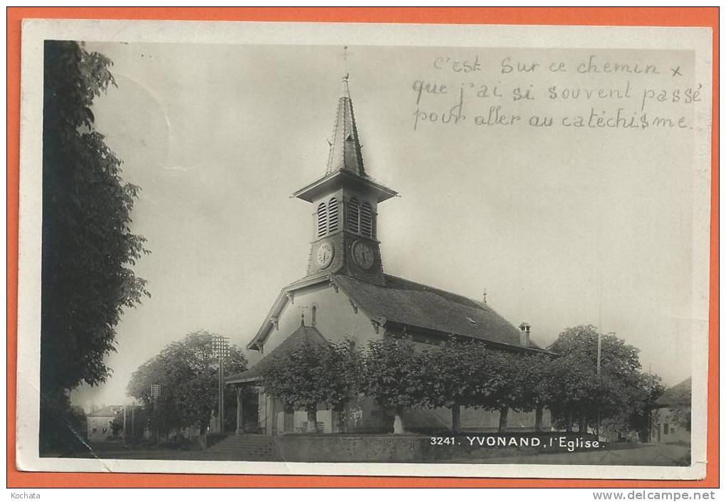 M117, Yvonand , Yverdon , L´Eglise  , Circulée 1936 Timbre Décollé - Yverdon-les-Bains 