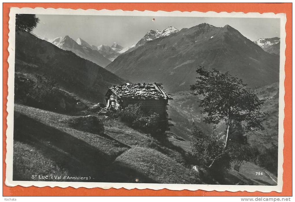 M118, St. Luc , Val D´Anniviers , 794  , Mazot , Circulée 1947 Timbre Décollé, Trou De Punaise - Saint-Luc