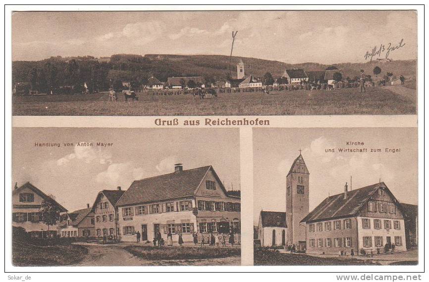 AK Reichenhofen, Leutkirch I. Allgäu, Kreis Ravensburg, 1915, Gasthaus Kirche Handlung - Leutkirch I. Allg.
