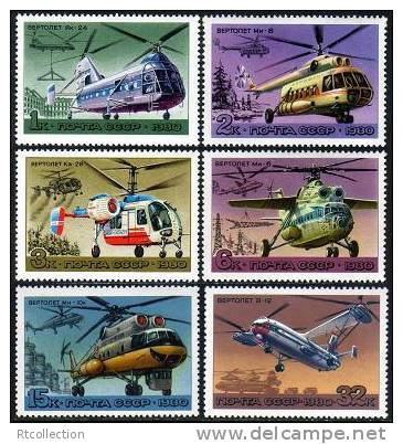 USSR Russia 1980 History Of Aircraft Construction Transport Helicopter Helicopters Airplanes Planes Stamp MNH Mi 4956-61 - Hubschrauber