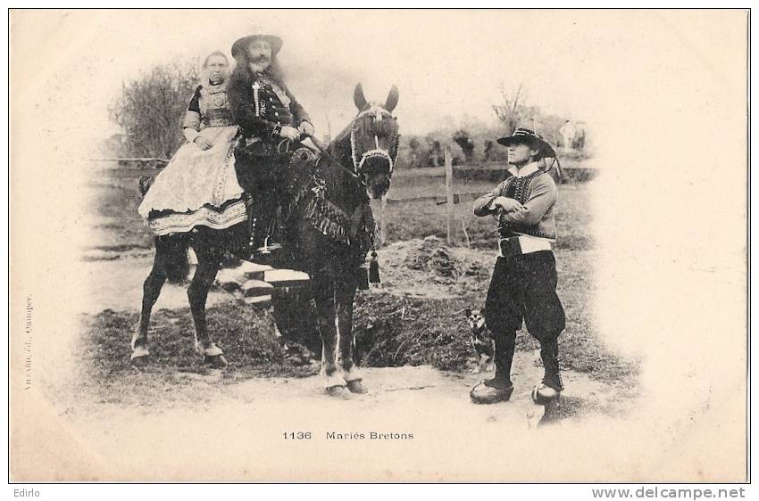 Mariés Bretons -  Sur Leur Cheval Au Départ Pour La Noce - Précurseur Neuf  TTB état - Bretagne