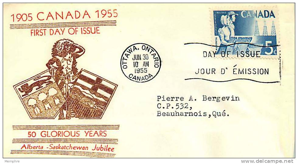 1955 Alaberta And Saskatchewan Jubilee  H&amp;E Cachet Sc 355 - 1952-1960