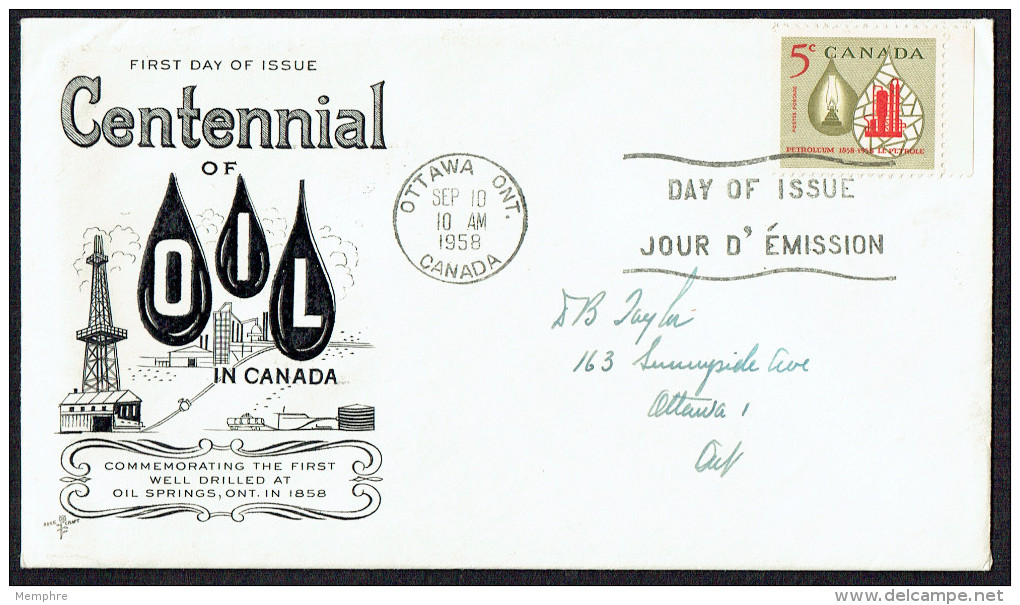 1959   Oil Industry Centennial Rose Craft  Cachet Unaddressed  Sc 381 - 1952-1960