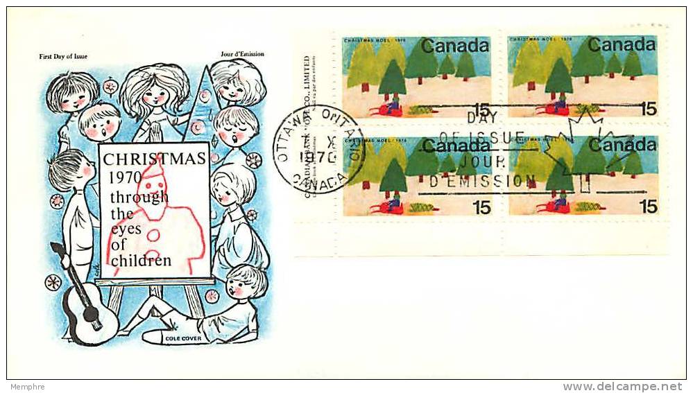 1970  Christmas, 15&cent;  Plate Block  Cole Cover Cachet  Sc 530 - 1961-1970