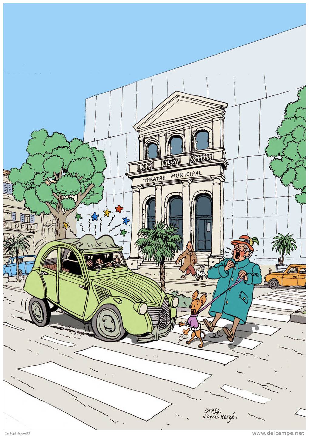 Série DE 11 CPM  Une BD Voitures Des Années 60  La 2 CV De Tintin - La 4 L- La 403 Peugeot Draguignan 83 - Bandes Dessinées