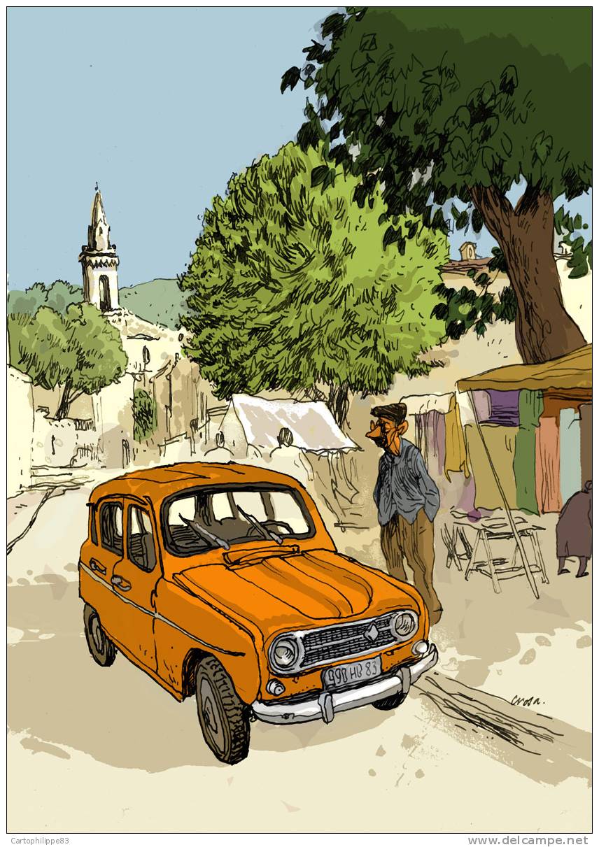 Série DE 11 CPM  Une BD Voitures Des Années 60  La 2 CV De Tintin - La 4 L- La 403 Peugeot Draguignan 83 - Bandes Dessinées