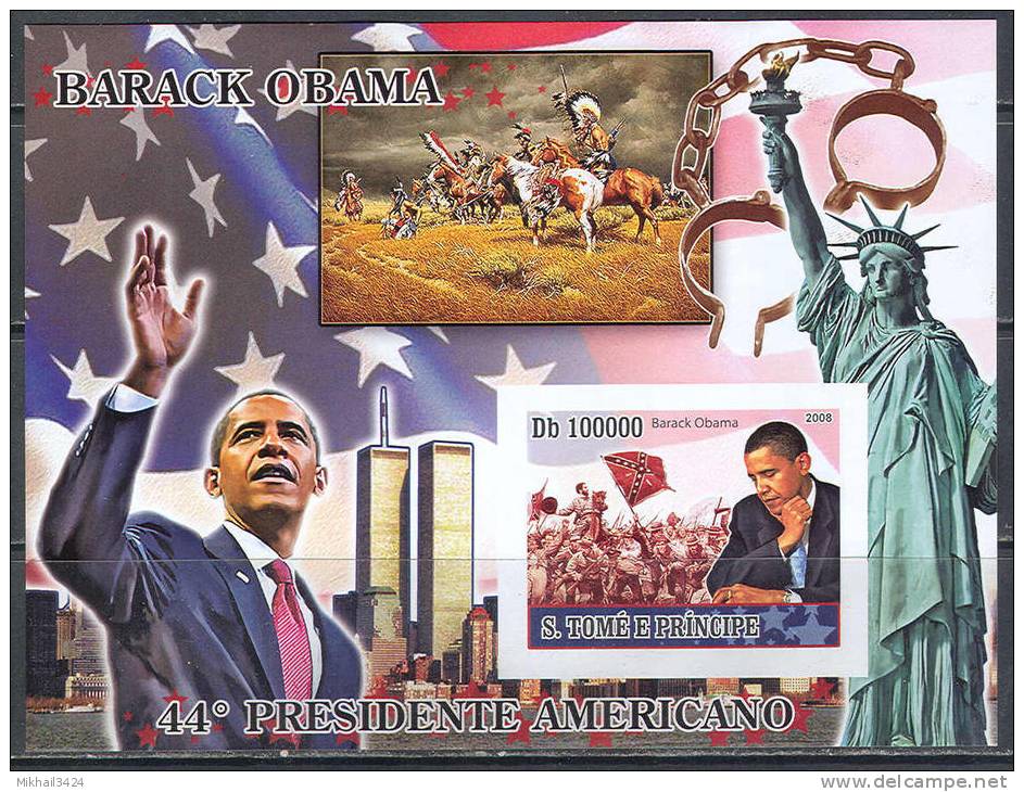 A0403 ✅ President Barack Obama Statue Liberty 2008 Sao Tome And Principe Sheet+S/s MNH ** Imperf Imp - American Indians