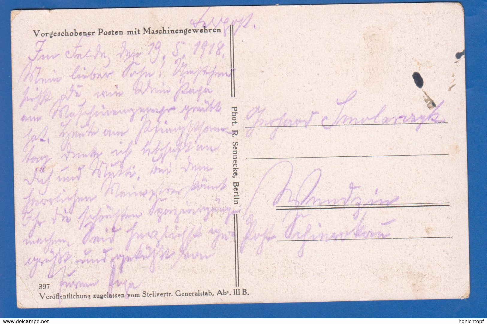 Militaria; Vorgeschobener Posten Mit Maschinengewehren; 1918 Feldpost - Other & Unclassified