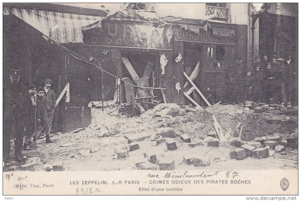 75 - PARIS (11e) - Les Zeppelins Sur Paris-Crimes Odieux Des Pirates Boches [rue Menilmontant] - Arrondissement: 11