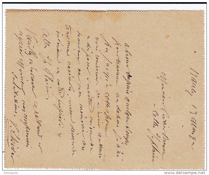 SAGE - 1892 - ENTIER CARTE LETTRE 110X70 De NANCY Pour CELLES REEXPEDIEE à NANCY - Cartoline-lettere