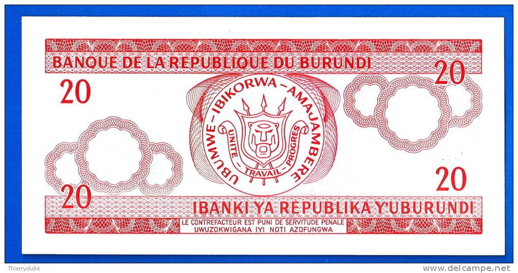 Burundi 20 Francs 2007 Neuf Uncirculated Frcs Frc Low Shipping Paypal Skrill OK! - Burundi