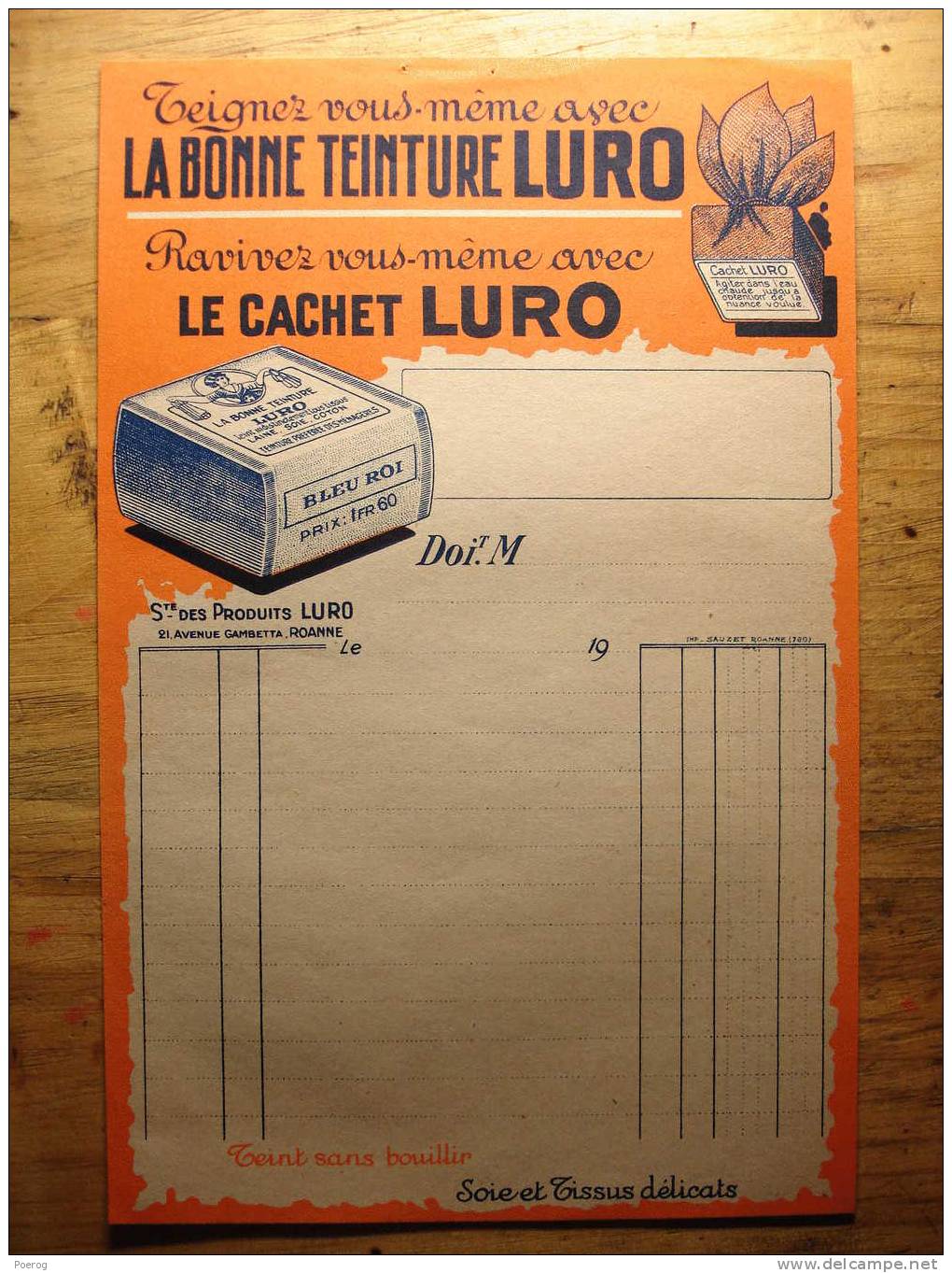 ANCIENNE FACTURE VIERGE - TEINTURE LURO - LE CACHET LURO - DYE - 19?? - Chemist's (drugstore) & Perfumery