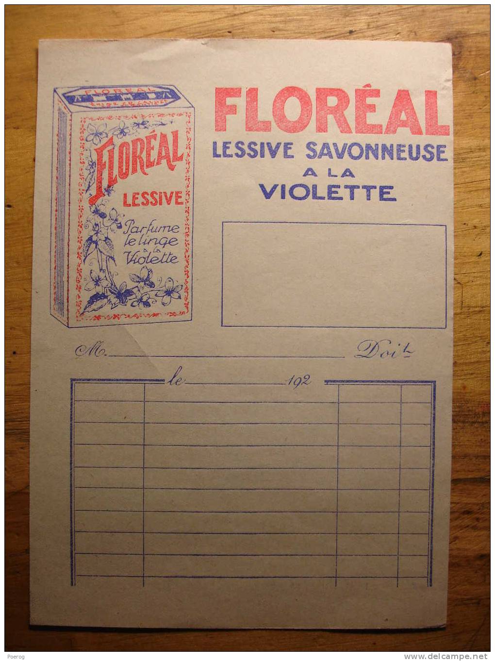 ANCIENNE FACTURE VIERGE - FLOREAL LESSIVE SAVONNEUSE A LA VIOLETTE - 192? - Profumeria & Drogheria