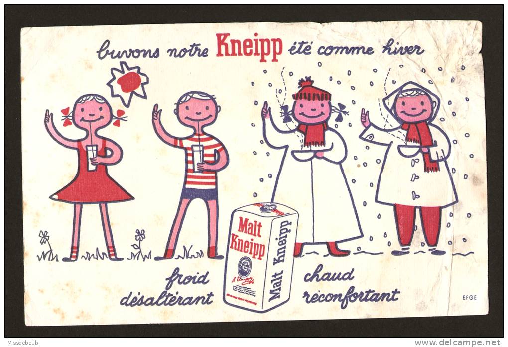 BUVARD BOISSON KNEIPP Froid Desalterant Chaud Reconfortant  - RARE Buvard  1950/1960 - B