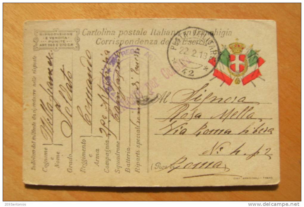 CARTOLINA POSTALE  IN FRANCHIGIA  -  STEMMA BANDIERE   I GUERRA   VIAGGIATA  22.12.1918   (7100) - Franchise