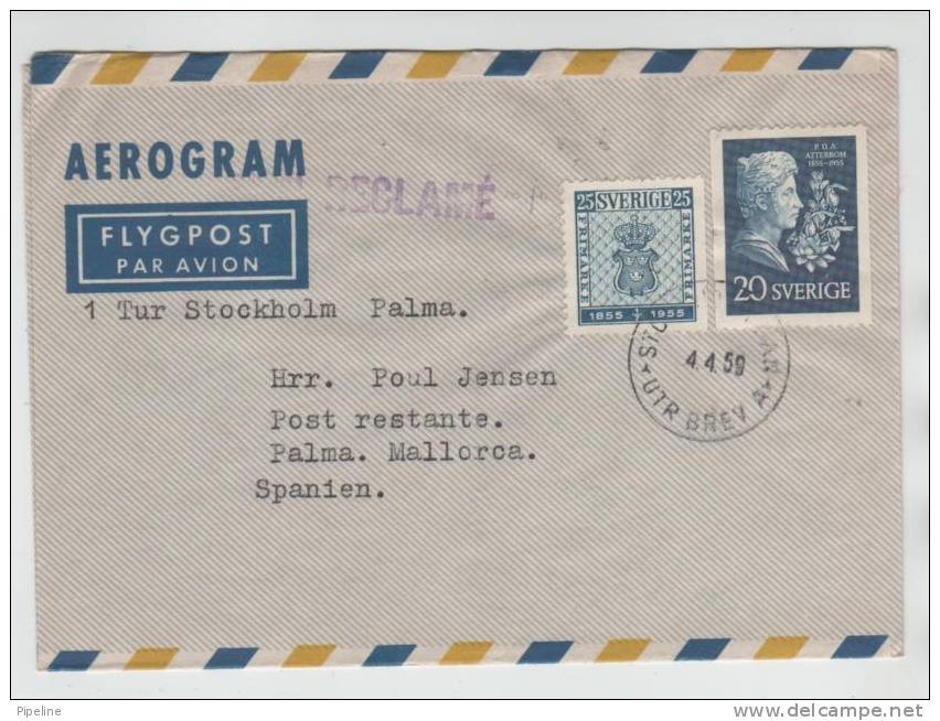 Sweden Aerogramme First SAS DC-6 Flight  Flight Stockholm - Palma De Mallorca 4-4-1959 - Lettres & Documents