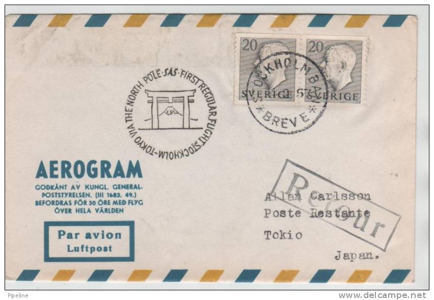 Sweden Aerogramme First SAS DC-7C Flight Stockholm - Tokyo Via The North Pole 24-2-1957 - Lettres & Documents