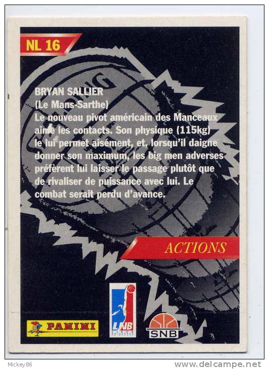 Basket-ball  France PANINI----LE MANS-- 1994-95--Bryan  SALLIER- Carte  N° NL 16-- - Tarjetas