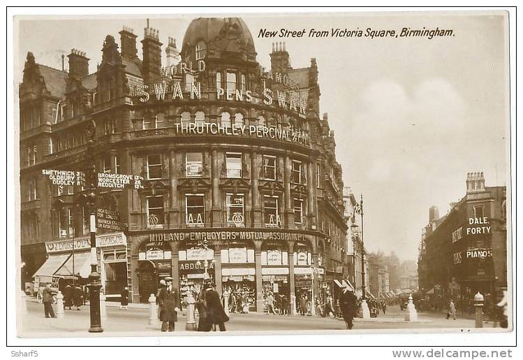 New Street From Victoria Square RPPC Shop Fronts Street Life DALE FORTY PIANOS 1929 - Birmingham