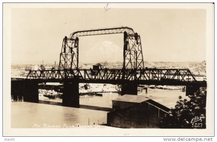 Ellis #1227 Mt. Rainier From Tacoma WA, Railroad Bridge, C1930s/40s Vintage Real Photo Postcard - Tacoma