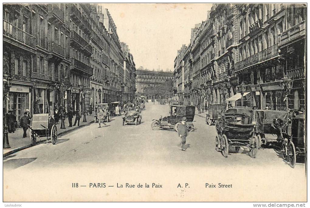 75 PARIS II LA RUE DE LA PAIX GROSSE ANIMATION ATTELAGES ET AUTOMOBILES - Arrondissement: 02