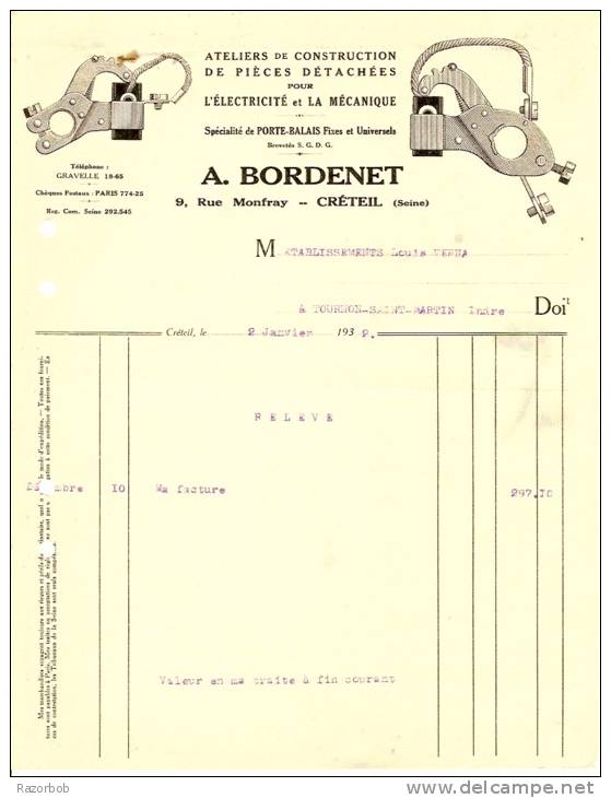 Fact14  Bordenet  Créteil 1932  Pièces Détachées - Agriculture