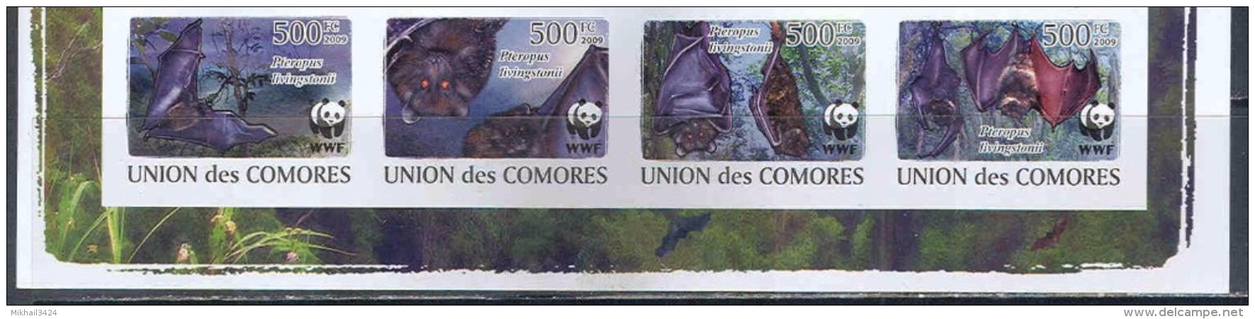 A0200.1 Fauna Animals Bats WWF 2009 Comores 4v Strip Set MNH ** Imperf Imp - Otros & Sin Clasificación