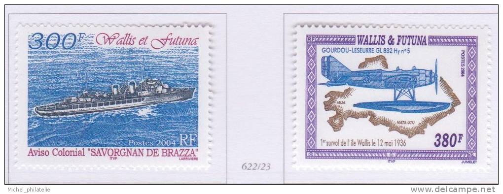 Wallis Et Futuna N° 622  Et  623** Neuf Sans Charniere    Navire Et Hydravion - Unused Stamps