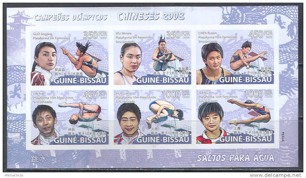 A0421 ✅ Sport Summer Olympic Games Chinese Winners 2008 Guinea-Bissau Sheet MNH ** Imperf Imp - Summer 2008: Beijing