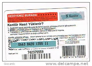 TURCHIA  (TURKEY)  -  TURKCELL  (GSM RECHARGE) - FOOTBALL: WORLD CUP 2002 (TURKEY 3 SOUTH KOREA 2)  -  USED -  RIF. 4610 - Turchia