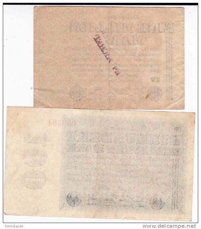 WEIMAR - 2 BILLETS D´INFLATION De 1923 IMPRIMES Sur Une Seule FACE - PLIES - Collections