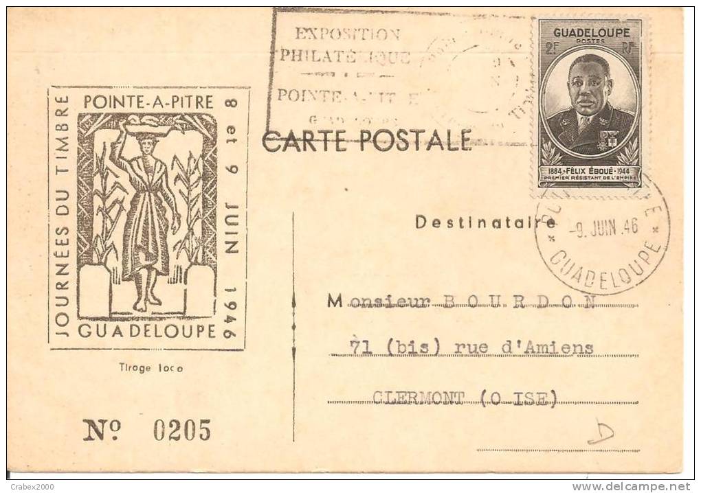 N° 176 EXPOSITION PHILATELIQUE POINTE A PITRE      Vers    CLERMONT      Le    09 JUIN1946 - Brieven En Documenten