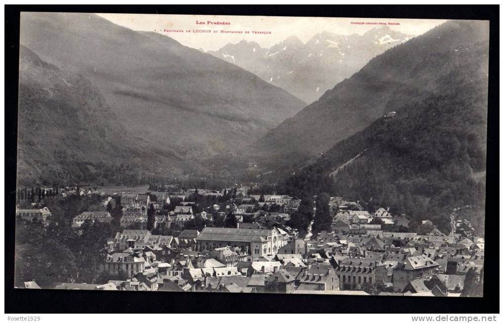 31 HAUTES  GARONNE  LUCHON   Panorama De Luchon Et Montagnes De Venasque Sur Maxi Carte - Luchon