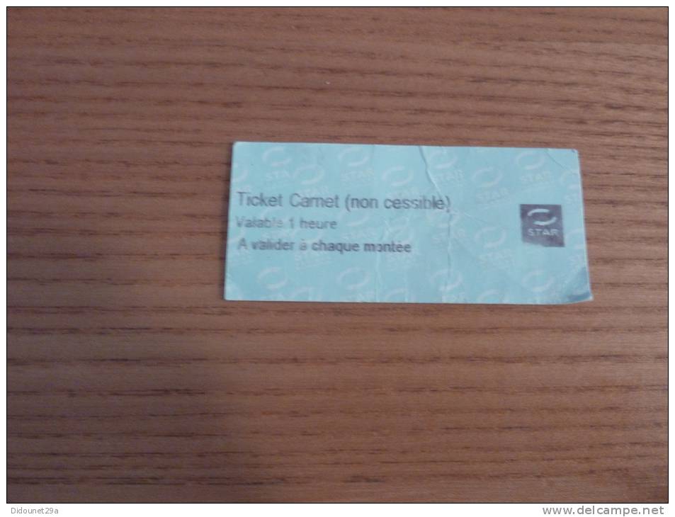 Ticket De Transport (bus, Métro, Tramway) STAR - RENNES(35) "Ticket Carnet" - Europe