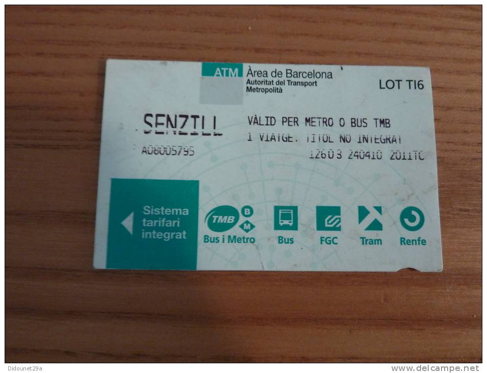 Ticket De Métro B.SENZILL, ATM Barcelone (Espagne) (type 1 - LOT TI16) - Europe