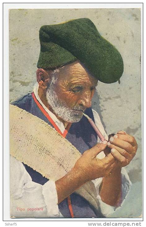 Fumatore Di Pipa Napoli Costumi Tabagisme Tabacco 1922 - Costumi