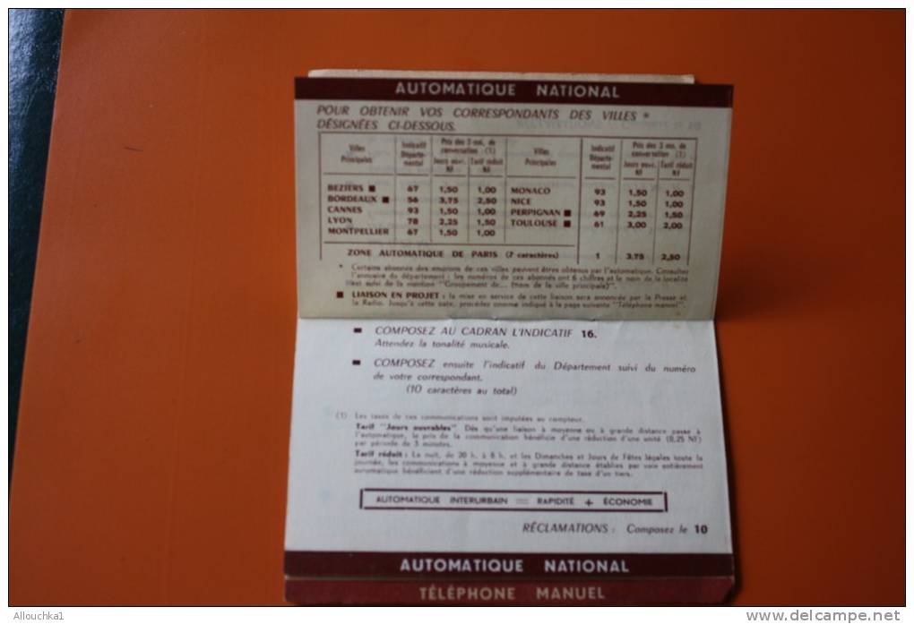 JANVIER 1961 POUR TELEPHONER DE MARSEILLE DOCUMENT DE LA POSTE AVANT SEPARATION AVEC TELECOM  REPERTOIRE AUTOMATIQUE URB