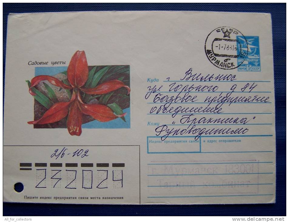 Postal Used Cover Sent From Russia Murmansk To Lithuania Vilnius, USSR, Flowers, Flora - Covers & Documents