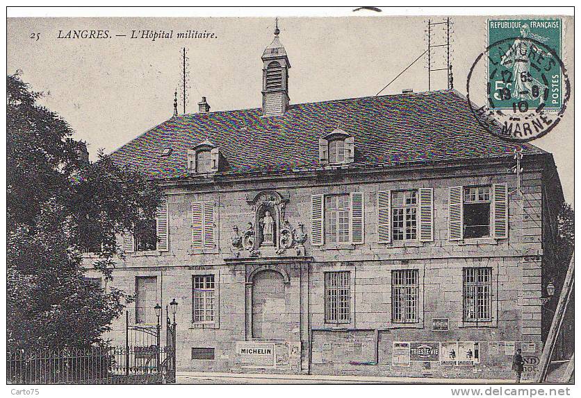 Santé - Médecine - Hôpital Militaire De Langres - Publicité Michelin - Cachet Langres 1910 - Santé