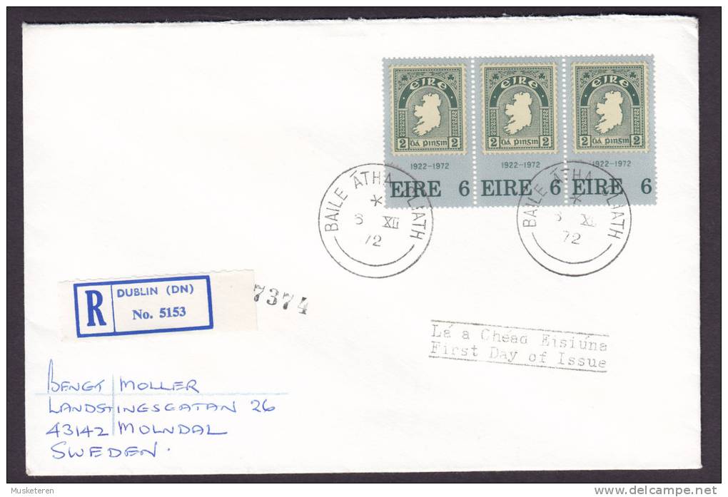 Ireland 1972 DUBLIN Label Registered Einschreiben Recommandée FDC Cover Irische Briefmarken 50 Jahre - FDC
