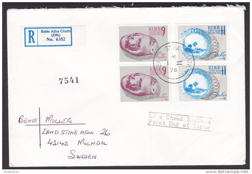 Ireland 1976 BAILE Atha Cliath Label Registered Einschreiben Recommandée FDC Cover Europa CEPT Kunsthandwerk - FDC