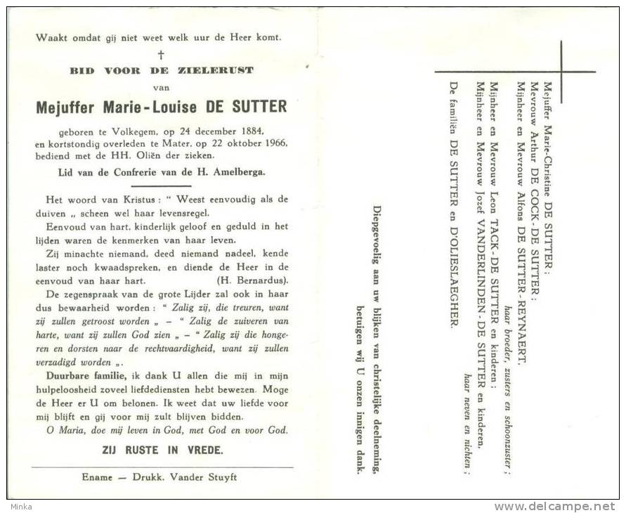 Doodsprentje (1837)  Volkegem - Mater - DE SUTTER - 1884 - 1966 - Devotion Images