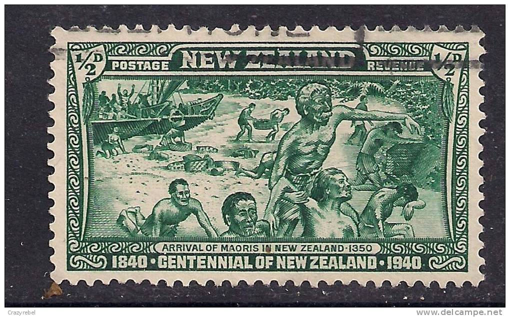 NEW ZEALAND 1940 KGV1 1/2d BLUE GREEN USED STAMP ARRIVAL MAORIS SG 613.( B404 ) - Used Stamps